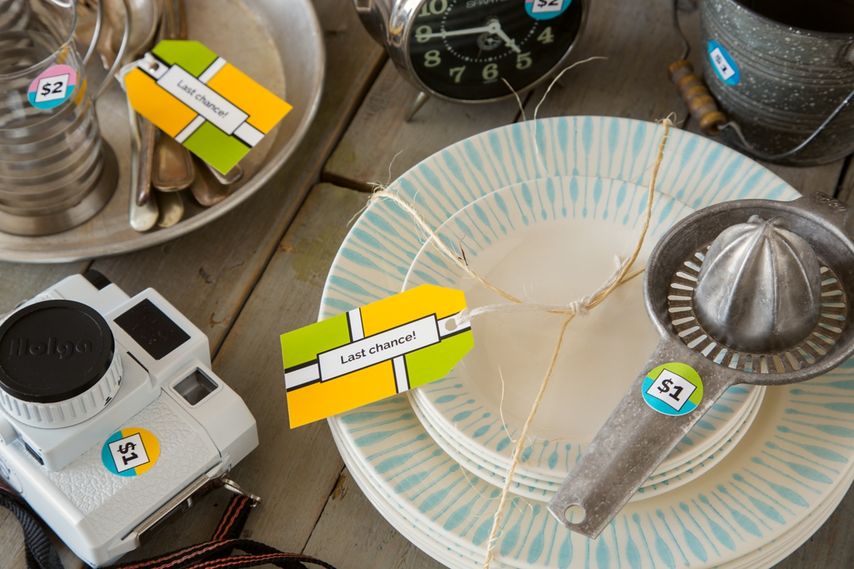 Removable labels and tags are a convenient way to price items that won’t leave any sticky residue.